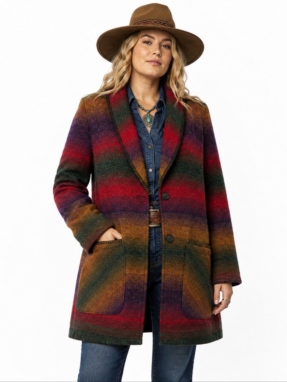 Vintage 90s American Eagle Southwestern Wool Jacket L Shawl Collar Oversized